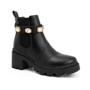Catherine Malandrino Rhinestone Studded Ankle Chelsea Boots Black 7.5